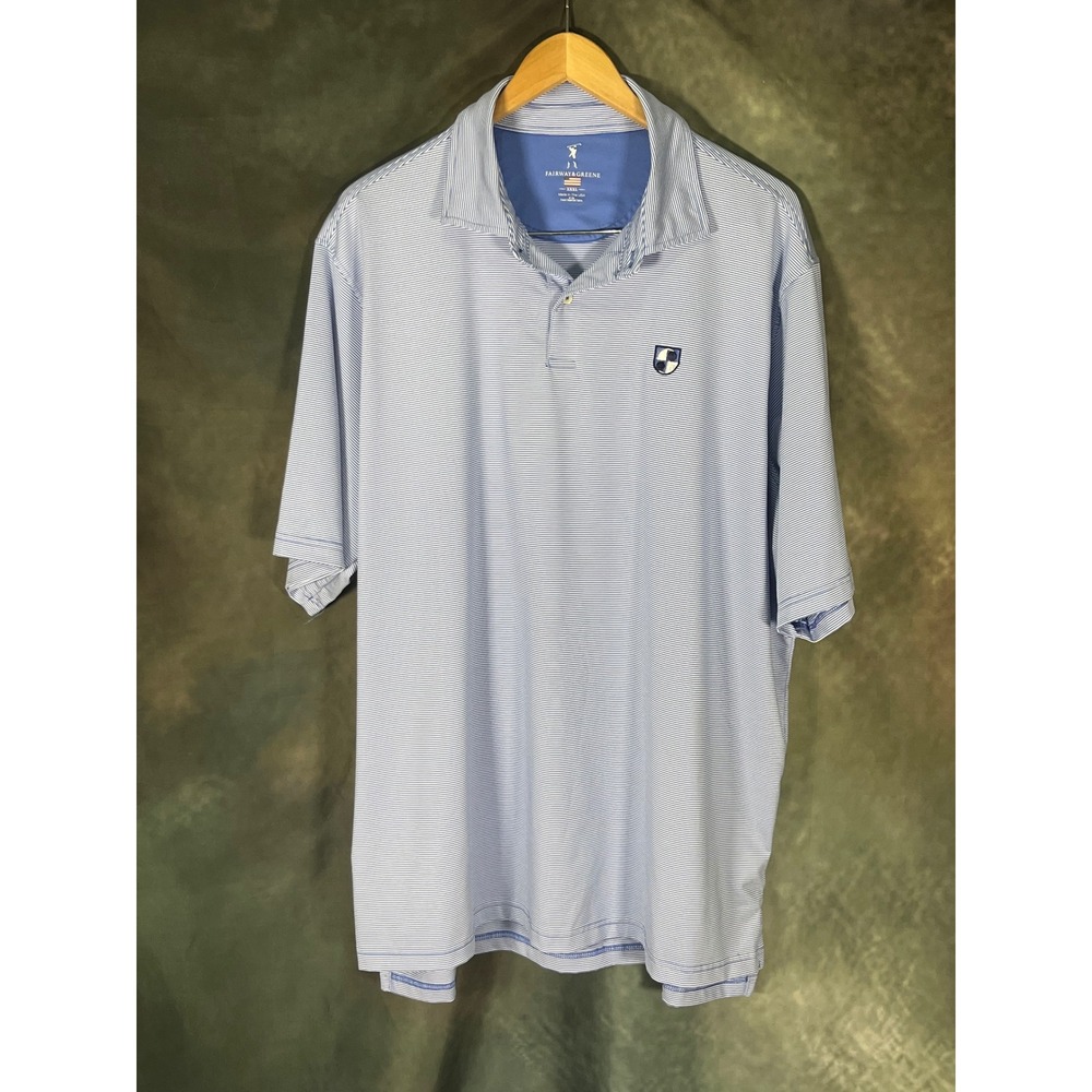 Fairway & Greene Mens 3XL Blue White Micro Stripe Golf Polo Shirt USA Made